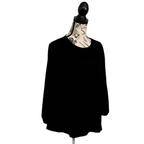 Adrianna Papell Black Smocked Crepe Blouse M – Goth Grunge Boho Dark Feminine - Picture 3 of 11